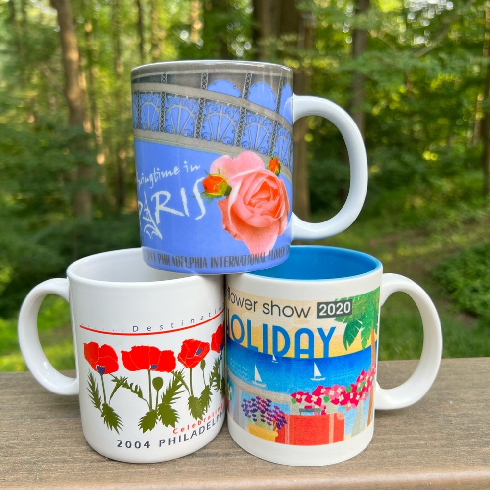 Set of 3 Philadelphia Flower Show Mugs Riviera 2020 Paris 2011 Paradise 2004